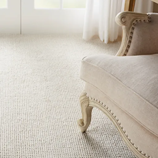 Off white area rug in Alaska living room 